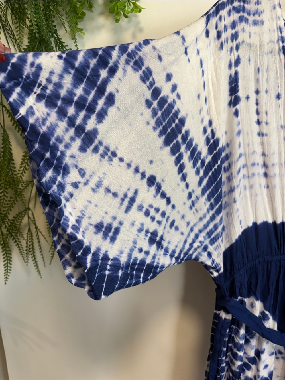 Japna Navy and White Tie-Dye Wrap Maxi Dress with Side Tie - Picture 4 of 15